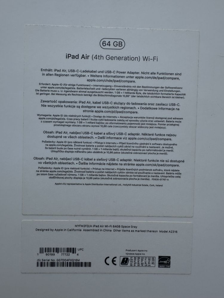 Ipad air 4 64 GB Space black
