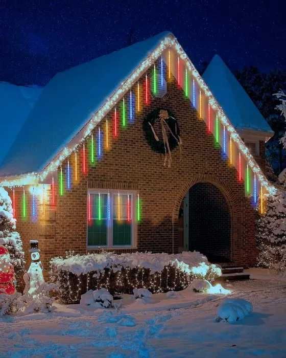 Многоцветен падащ сняг коледни лампи