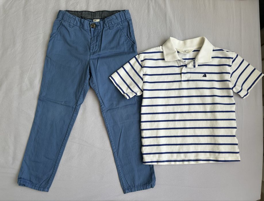 2 seturi de 2 piese cu camasa / tricou polo si pantaloni H&M, 110 cm
