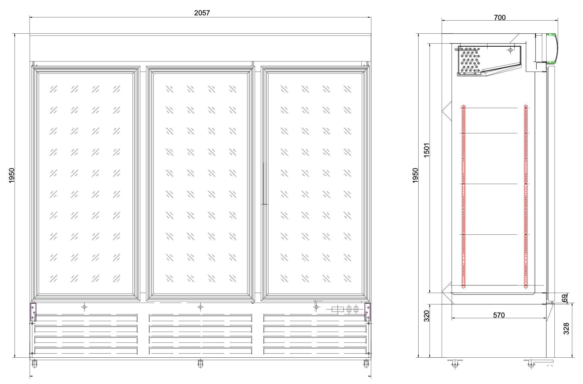 Vitrina Frigorifica Danemarca / 3 usi/ 2.05m/ Agregat Intern/ NOU