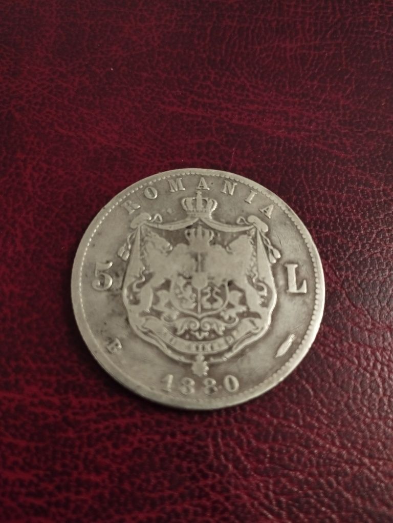 Monedă 5 lei 1880, argint