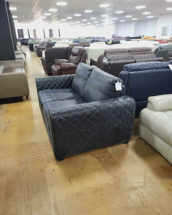 Черен кожен диван двойка - 100 % естествена кожа - телешки бокс