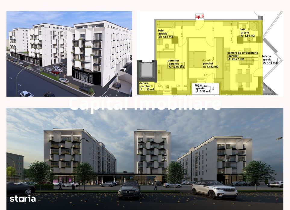 Apartament de vanzare, 3 camere, 86.02mpc, etaj 1, comision 0%