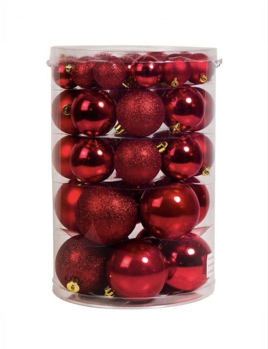 Комплект Коледни Топки, 44 броя, 4-6-8 см, Мат, Блестящ, Гланц, Червен