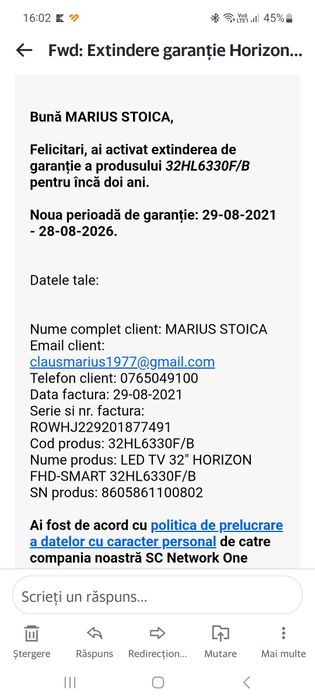 Televizor SmartTv Horizon de 81 cm în garanție