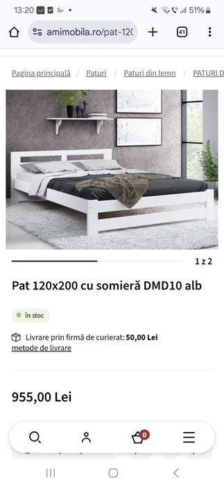 Pat alb din lem masiv 120x90+saltea superortopedica Viscotex