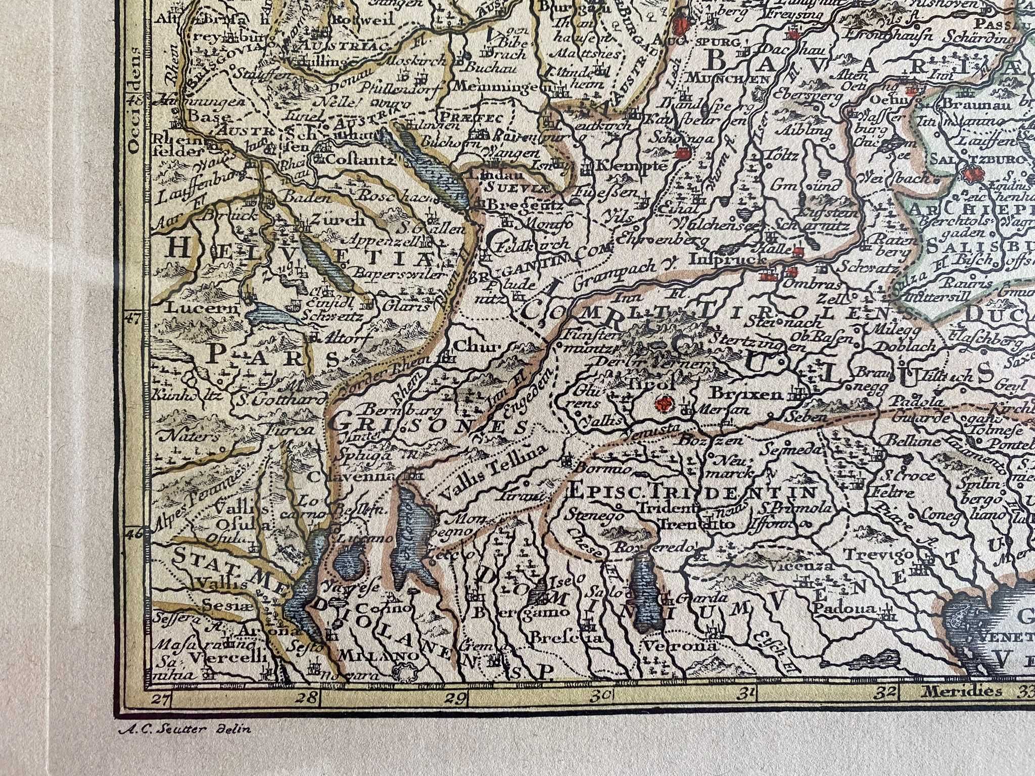 Harta veche, austriacă din secolul al XVIII-lea, de Matthias Seutter