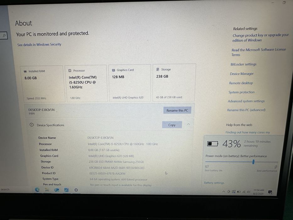 Laptop Lenovo 320 - i5 8250u 3.4Ghz - FullHD - 8Gb RAM - SSD240Gb 4h+