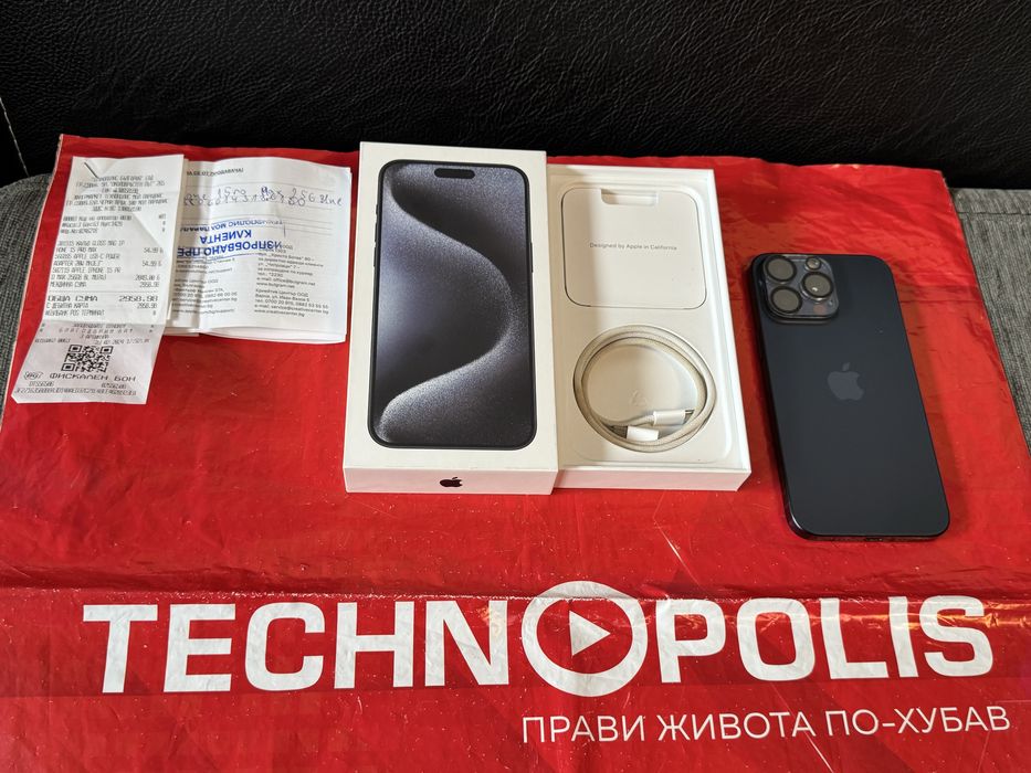 КАТО НОВ 256GB iPhone 15 Pro Max Technopolis Гаранция 2025 Black Черен