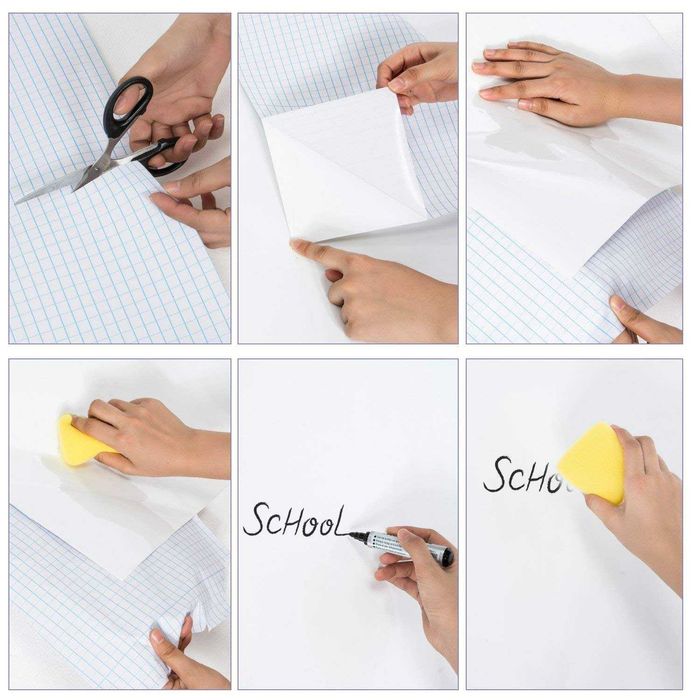 Folie tabla de scris alba autocolanta cu marker inclus 200 x 45 cm