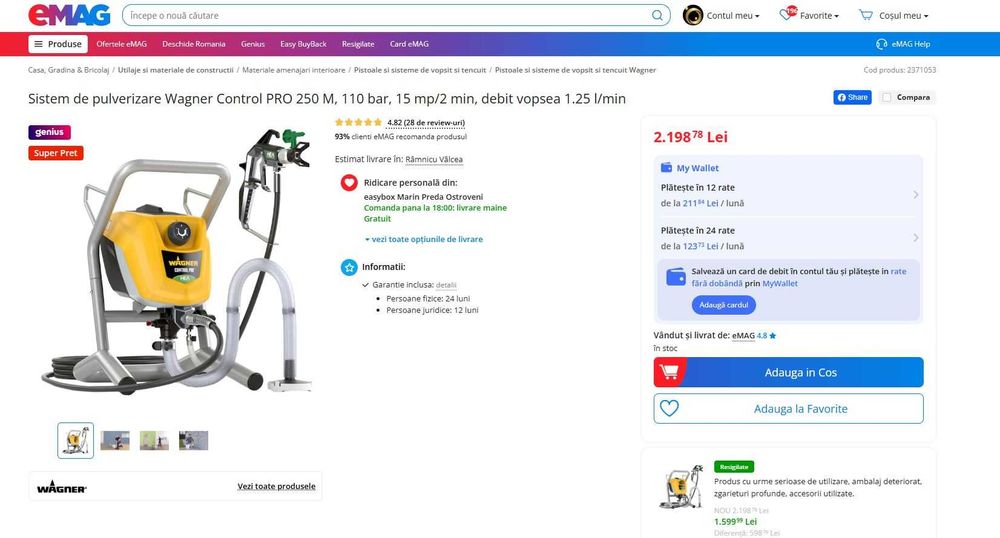Sistem de pulverizare Wagner Control PRO 250 M, 110 bar, 15 mp/2 min