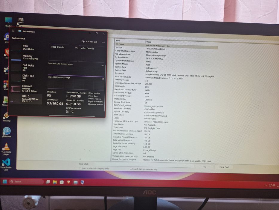 PC Gaming Intel Xeon 14 Cores, 16GB RAM, RX 580