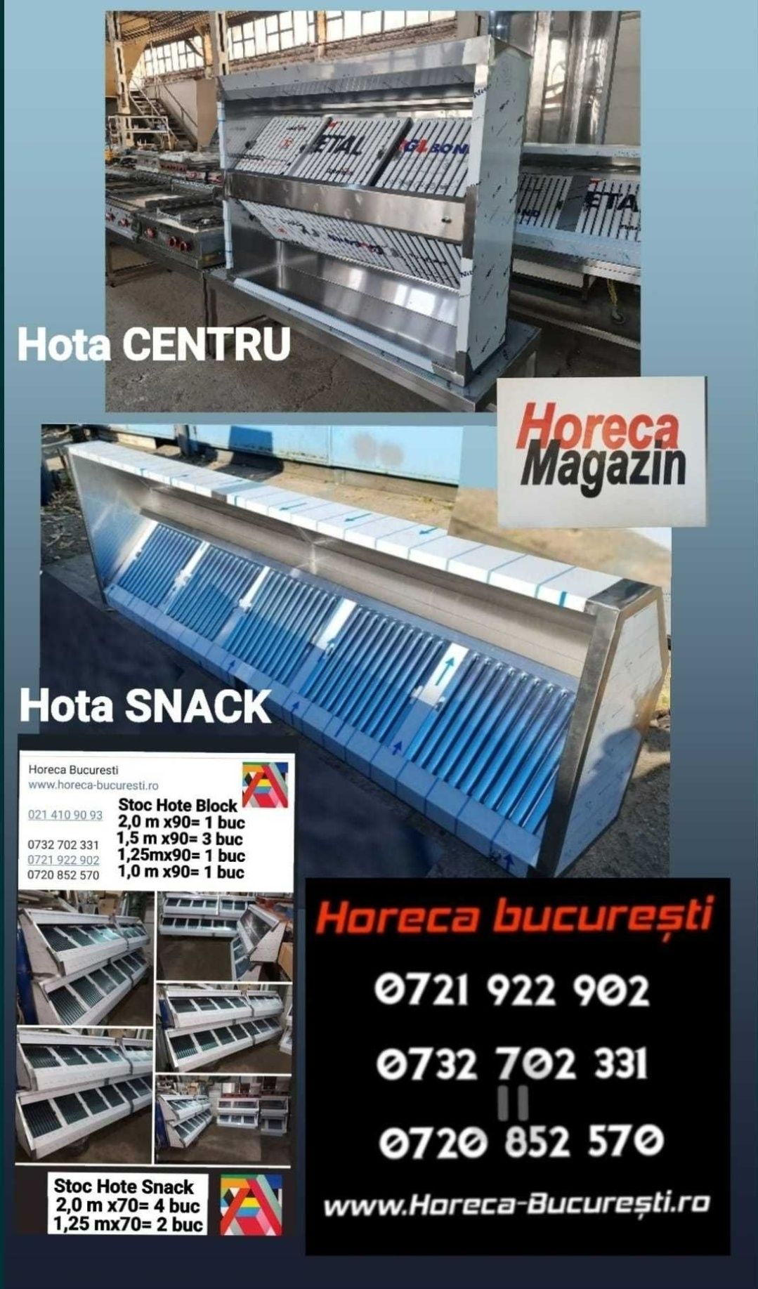 HOTA inox Perete FABRICA / Hota Inox Centru / Hota inox Snack sau Bloc