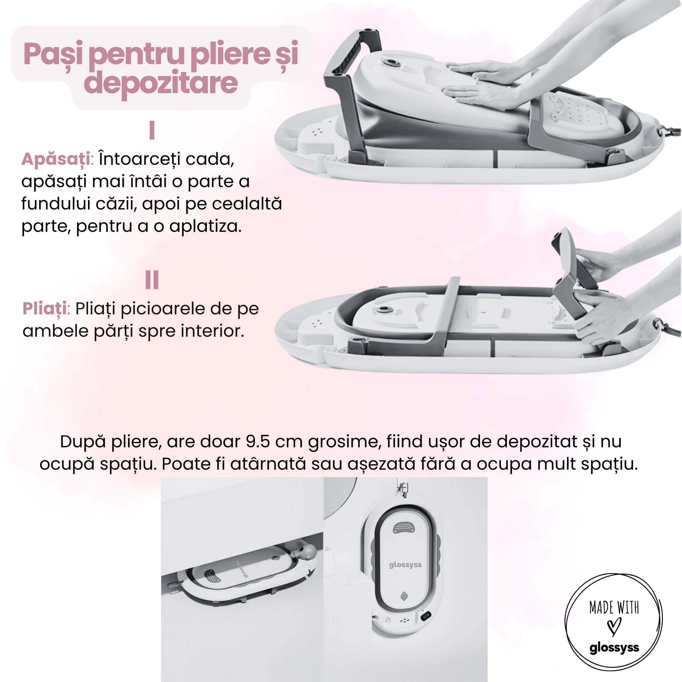 Cadita Pliabila si Evolutiva pentru baie bebe - 8 piese, Roz
