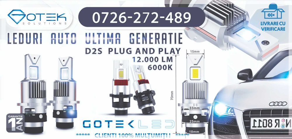 Bec auto D2S LED plug and play - fără cablaj, 12000 lumeni 6000k