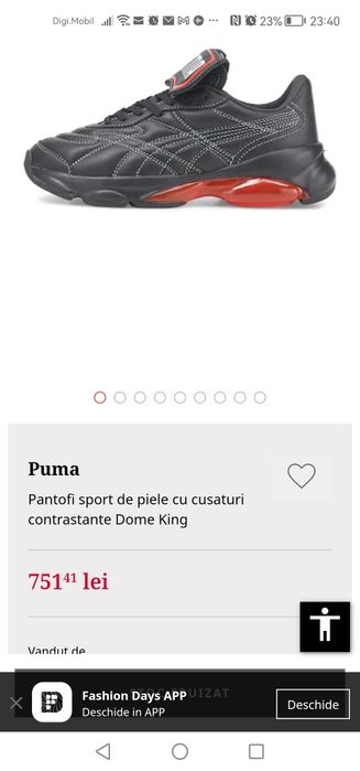 Pantofi sport de piele cu cusaturi contrastante Dome King PUMA 5.5(36)