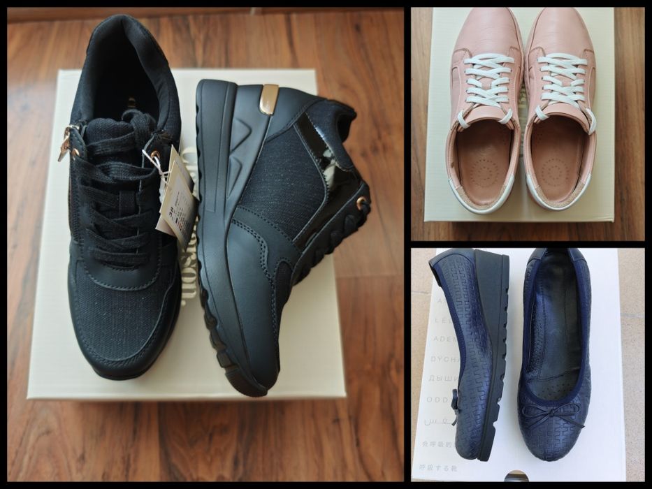 Черни сникърси, розови кецове, тъмносини балеринки естествена кожа