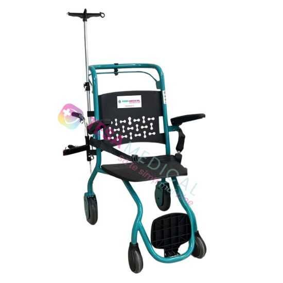 Scaun cu rotile de transfer pacienti, suport perfuzii, max. 150 kg