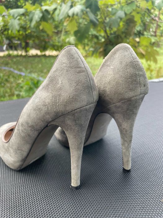 pantofi stilleto, piele intoarsa gri, 38, ZARA