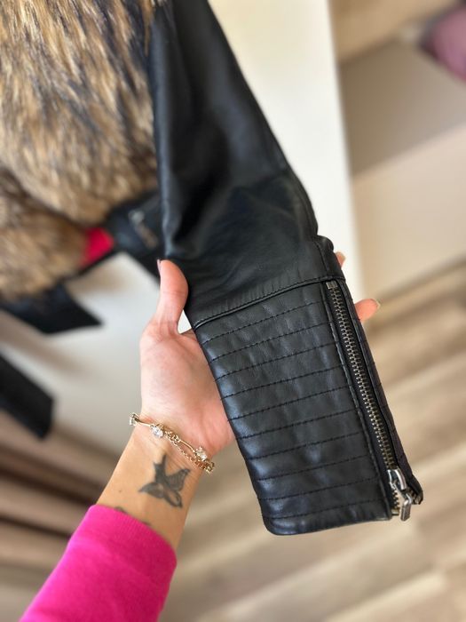 Яке от естествена кожа и яка от лисица