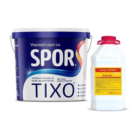 Vopsea lavabila alba pentru interior Spor Tixo 15 L + Amorsa