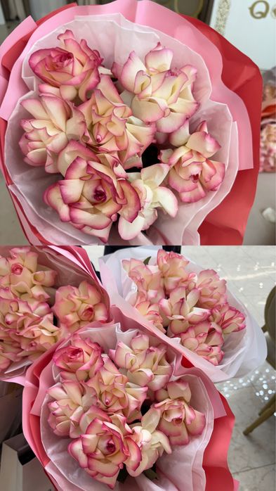 3 букета по 7шт в белом/нежно розовом/персиковом оформлении.