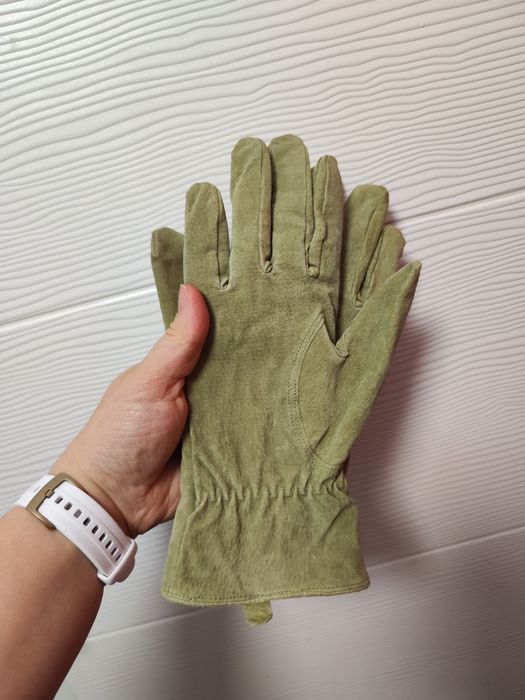 Mănuși piele naturala verde olive-mint M