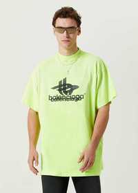 BALENCIAGA Neon Layered Sports Logo Print Oversized Тениска size 2 (L)