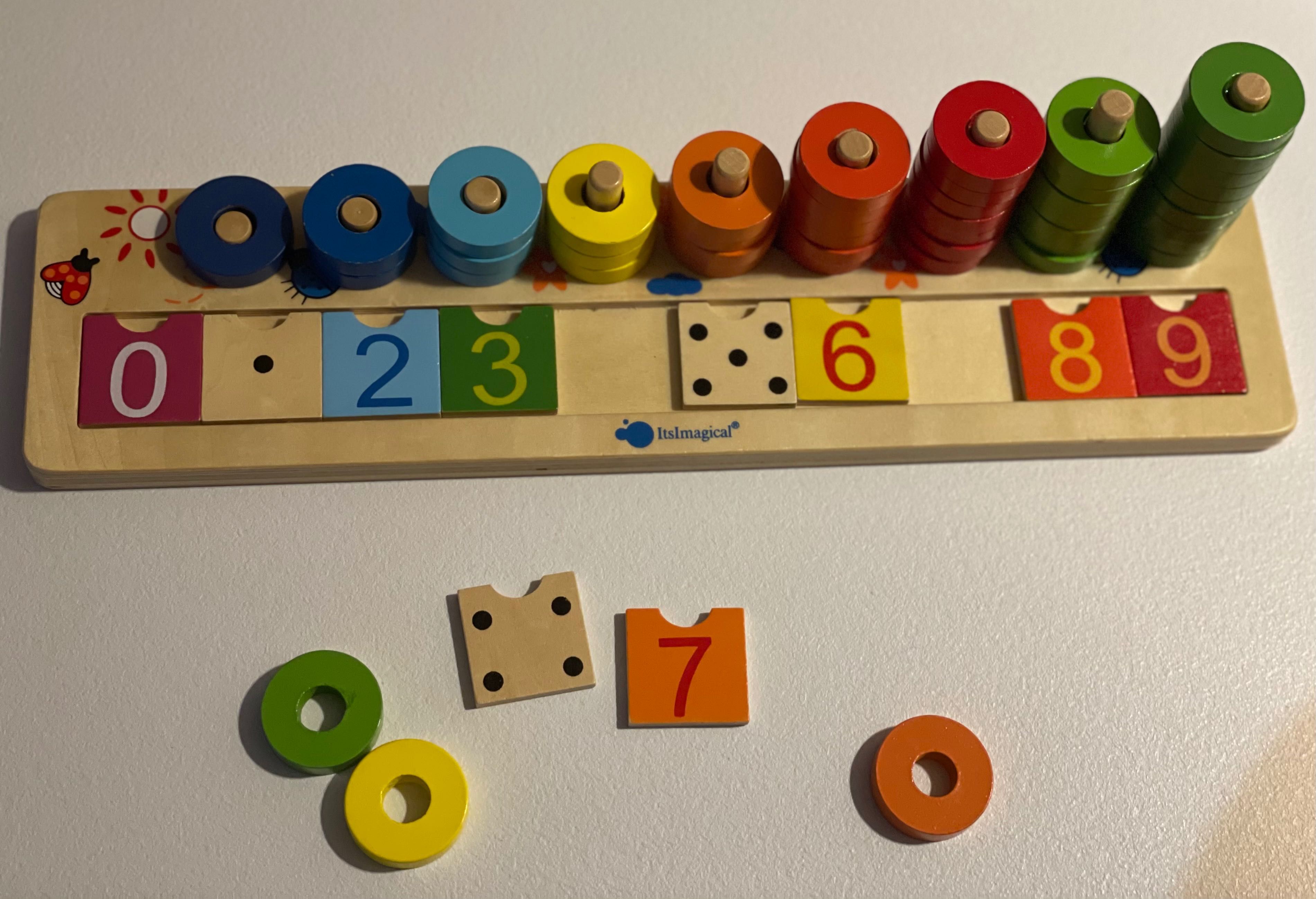 Дървена игра Imaginarium Natural 123 за учене на числата с 45 цветни