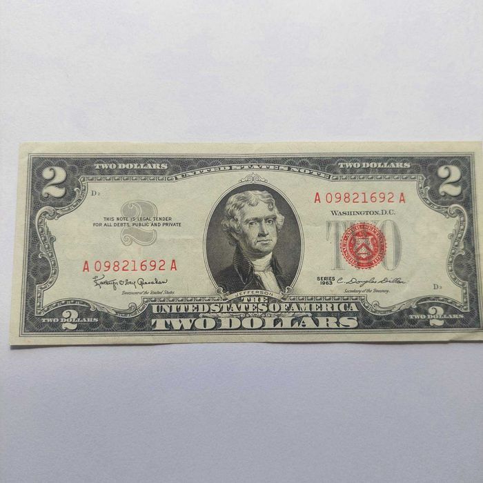 САЩ /USA ,2 долара/DOLAR ,червен/RED печат 1963г,