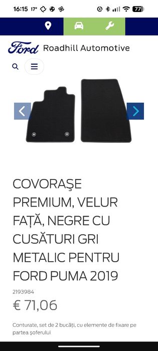 Covoraşe premium Ford Puma, velur față, negre, noi nefolosite