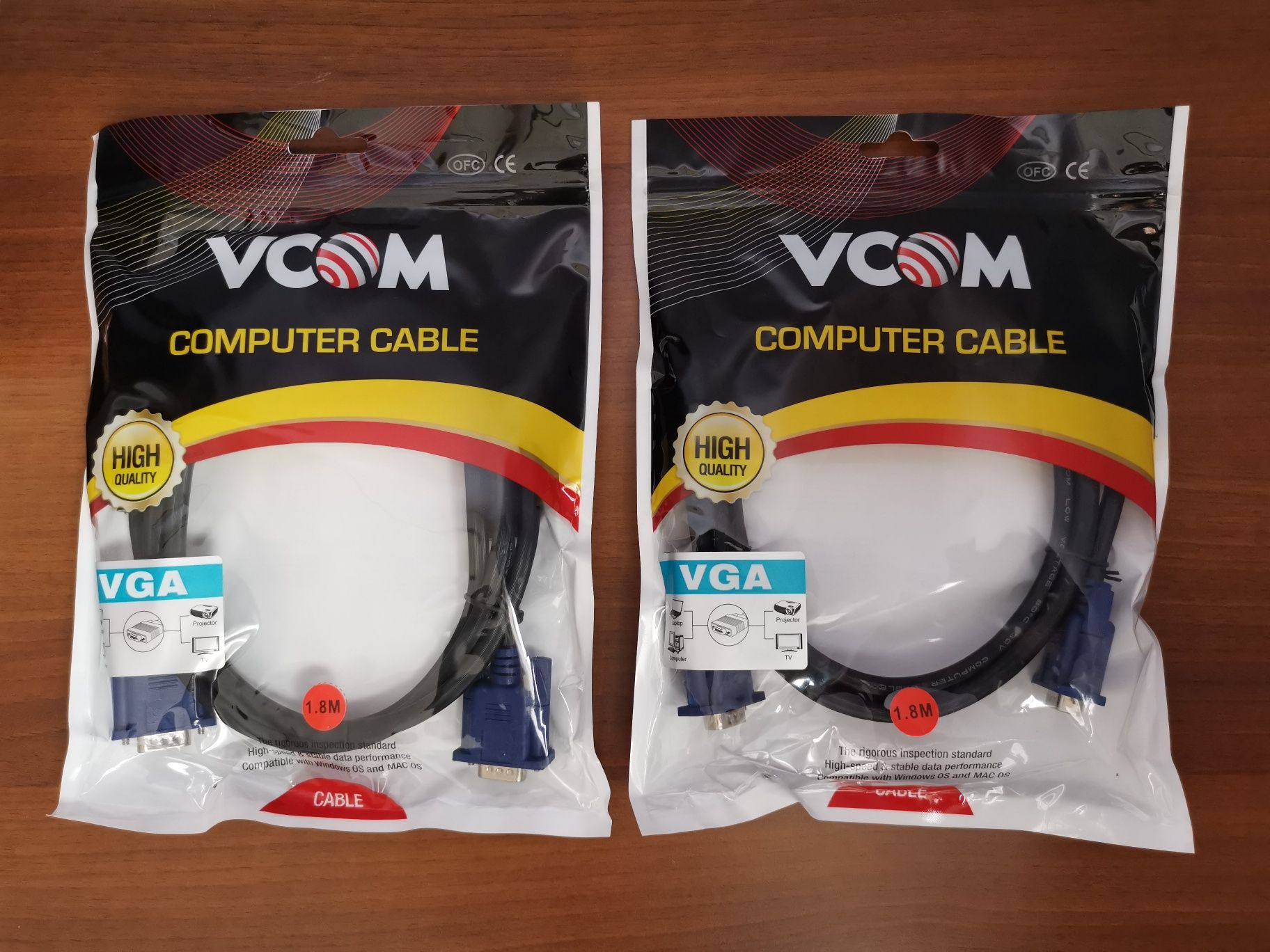 Кабел VCom VGA към VGA 1.8м + 2 ферит