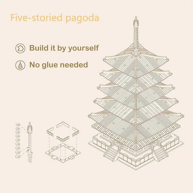 Сглобяем Модел - Five Storied Pagoda - Дървен Пъзел