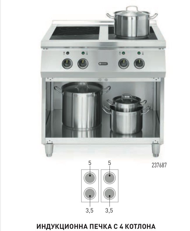 Индукциона печка 4 котлона 17 kw