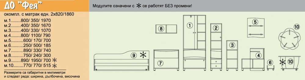 Детска стая "ФЕЯ" + допълнителен гардероб