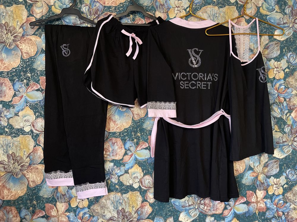 Пижама 4в1, домашний трикотаж, Victoria’s Secret, халат, шорты, брюки