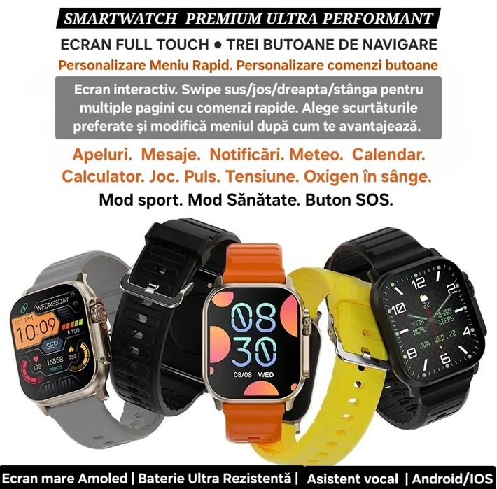 Smartwatch UltraPerformant. Social media. Apel pe ceas. Premium.