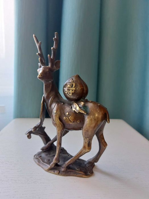 Sculptura Chineza Deosebita Bronze Yuanbao Sika! Foarte Rar!