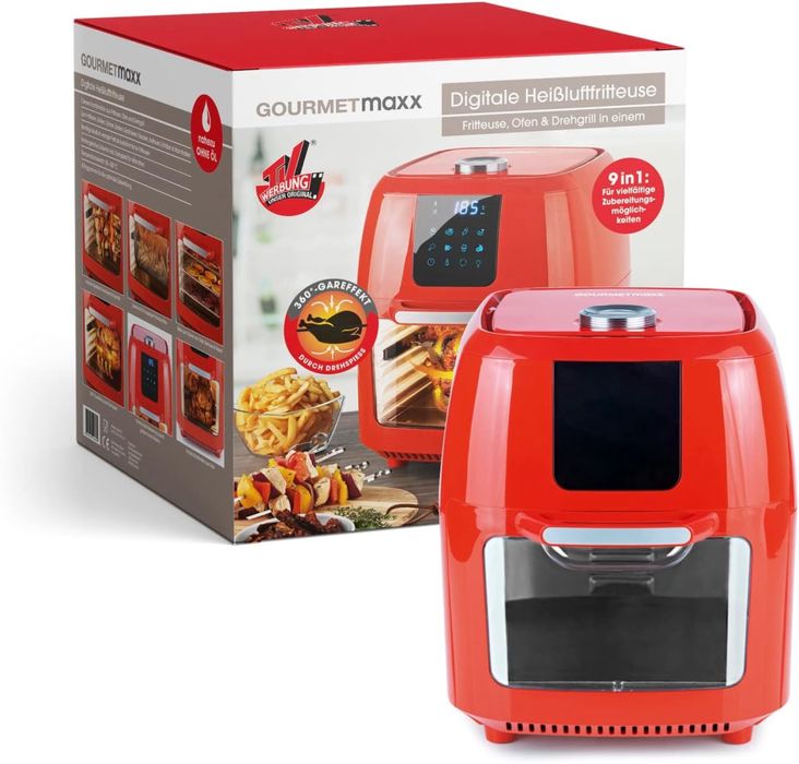 Фритюрник с горещ въздух GourmetMaxx (Червен) Air fryer 9л Еър Фраер