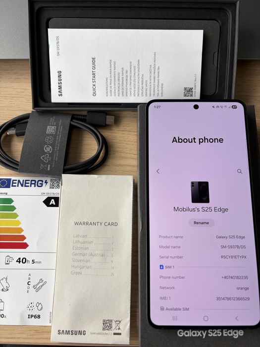 S25 Edge negru 256GB cutie garantie