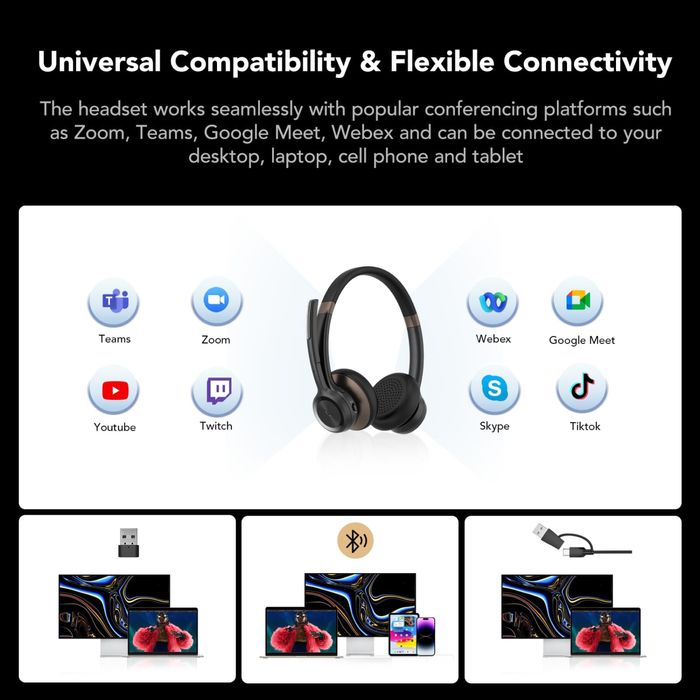 Căști Bluetooth NUROUM cu microfon, microfoane cu anularea zgomotului