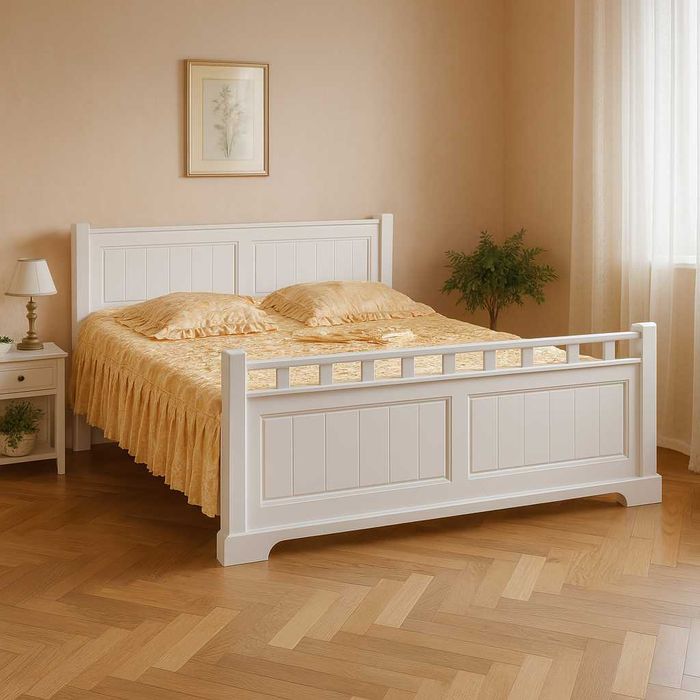 Pat matrimonial din lemn masiv Cleopatra, 160x200 cm, alb