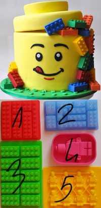 Set 5 forme tip Lego din silicon pentru torturi, prajituri sau gheata