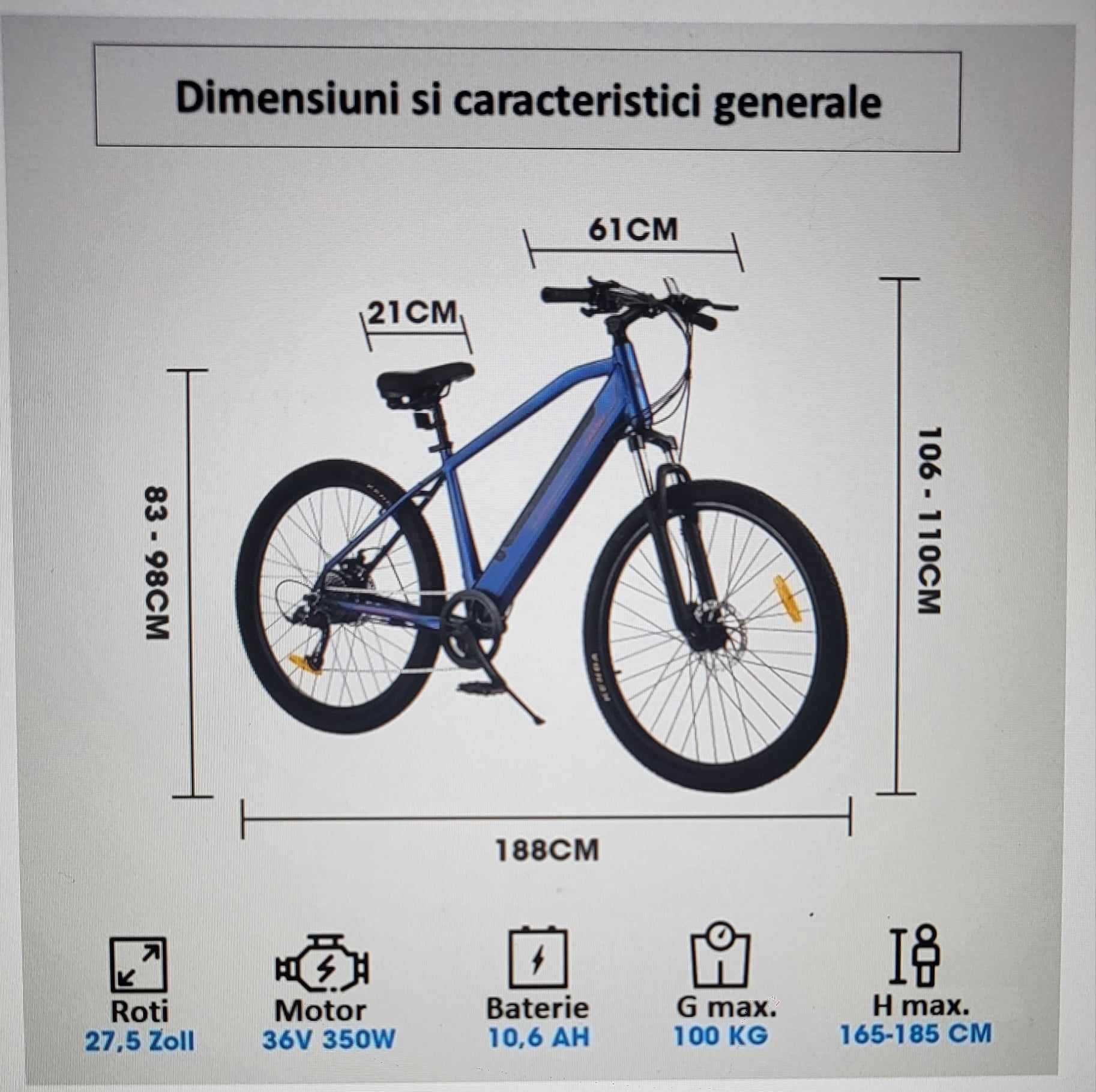 Bicicleta Electrica MTB Carpat C27176E, Roti 27.5 inch, Albastru