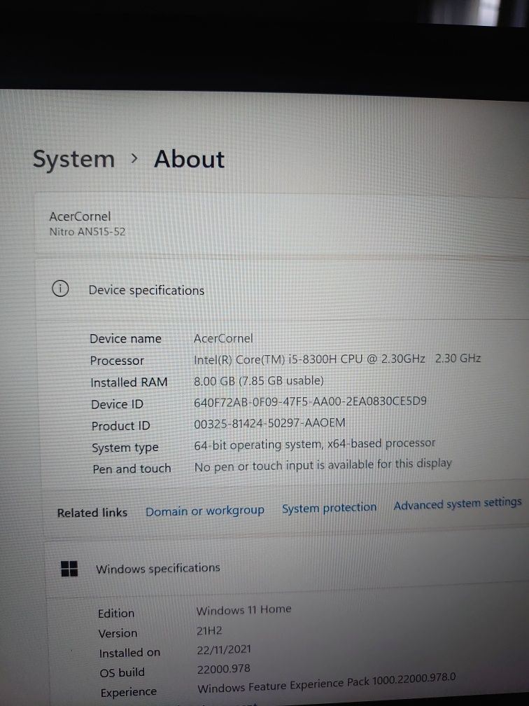 Acer nitro 5 foarte puțin folosit aproape nou 8GB ddr4 GeForce gtx 4Gb