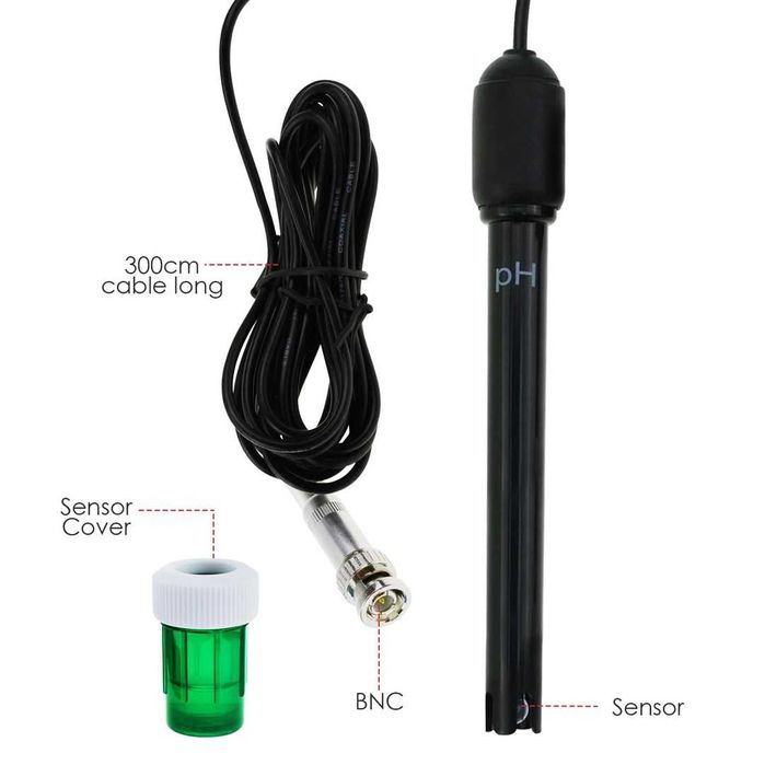 Electrod de pH cu corp lung cu sondă cu mufă BNC, cablu 300 cm