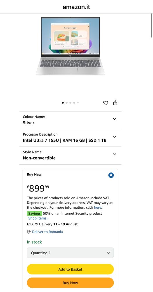 Laptop HP Pavilion 16‑af0004sl 16″ Silver, Ultra 7, 16GB/1TB, OLED Nou