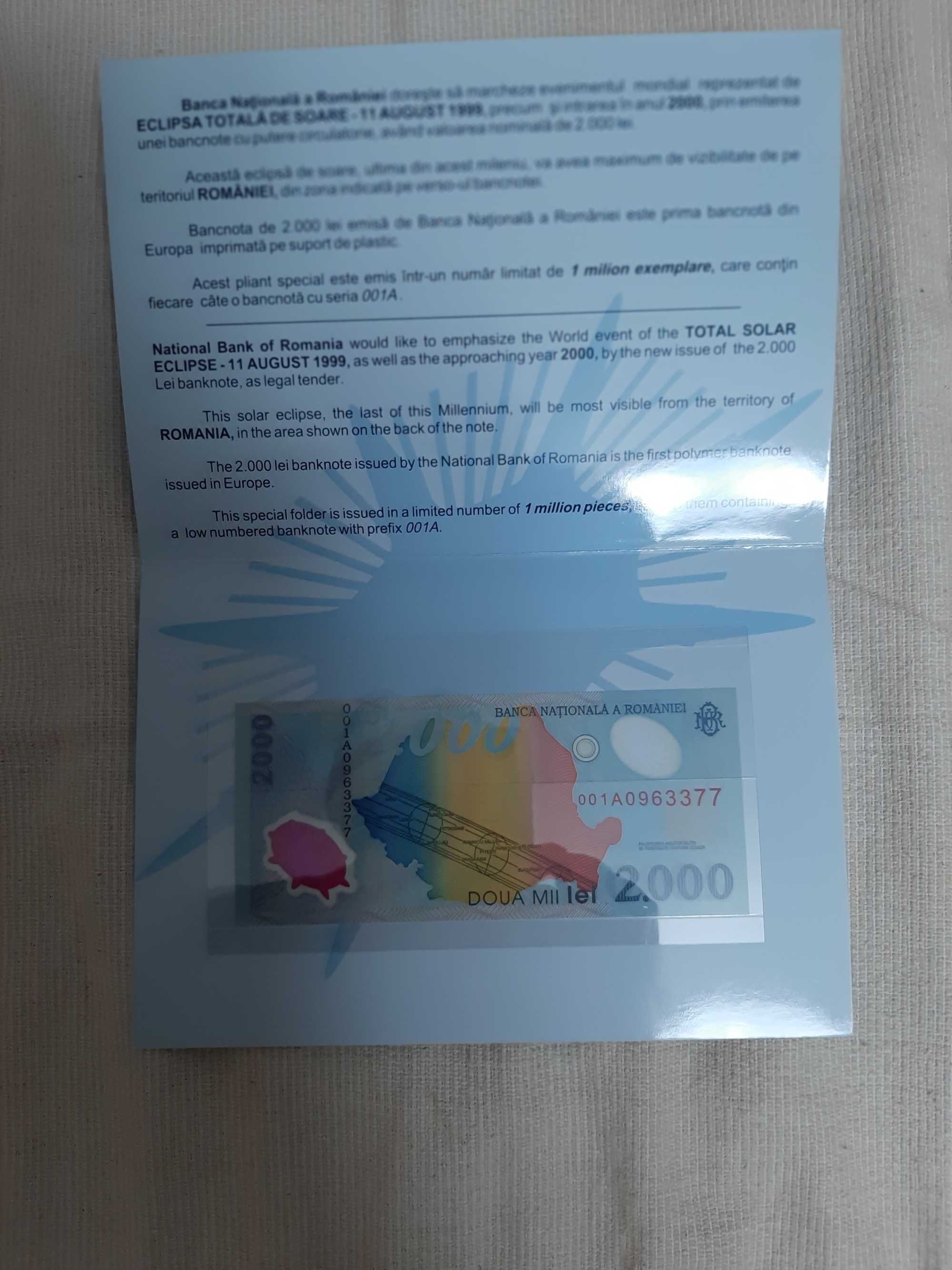 Banca Nationala ,bancnote de colectie cu eclipsa , 5 serii consecutive