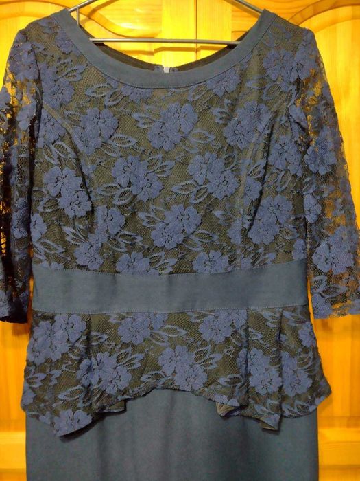 Стилна Рокля с Красива Дантела на "КАМИ" в кралско синьо! НОВА!р.ХЛ