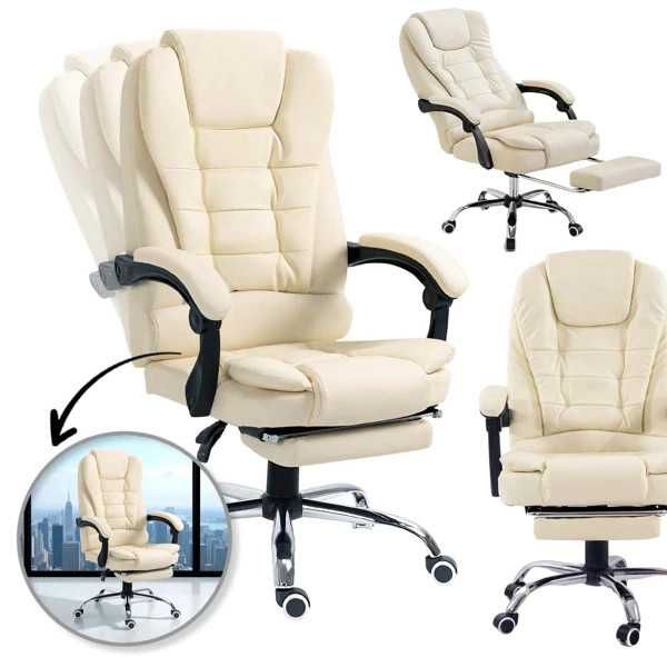 Scaun birou BOSS Executive,piele,suport lombar,picioare,crem,150 kg